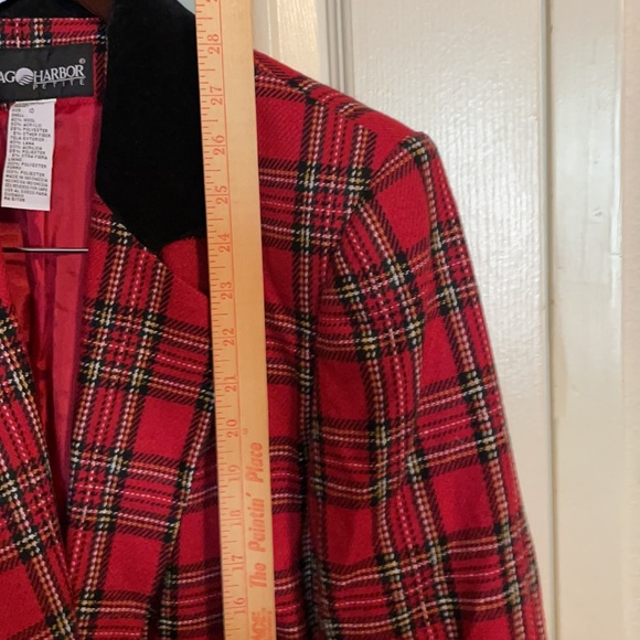 Sag Harbor Petite wool red plaid blazer size 10 40% wool 1 button front, lined - Picture 10 of 10